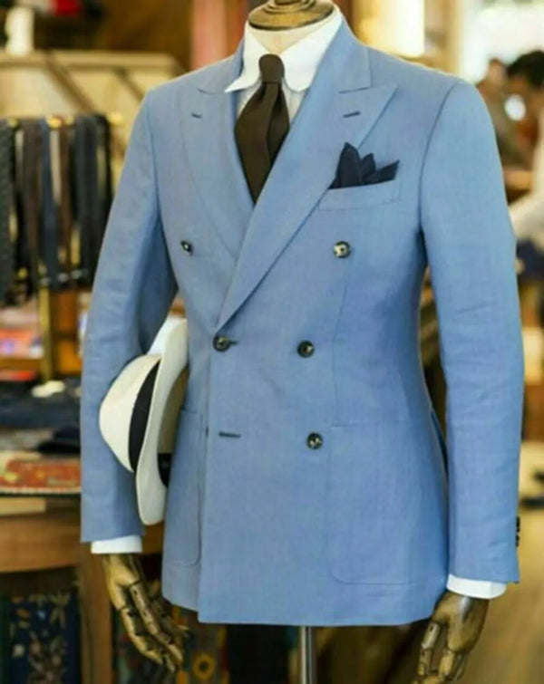 Elegant Double Breasted Slim Fit Blazer for Men - Peak Lapel Dinner Jacket and Smoking Suit Coat for Formal Business and Wedding Occasions